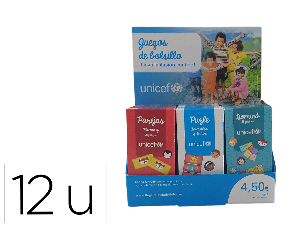 JUEGO EDUCATIVO DE BOLSILLO UNICEF EXPOSITOR DE 12 UNIDADES SURTIDAS