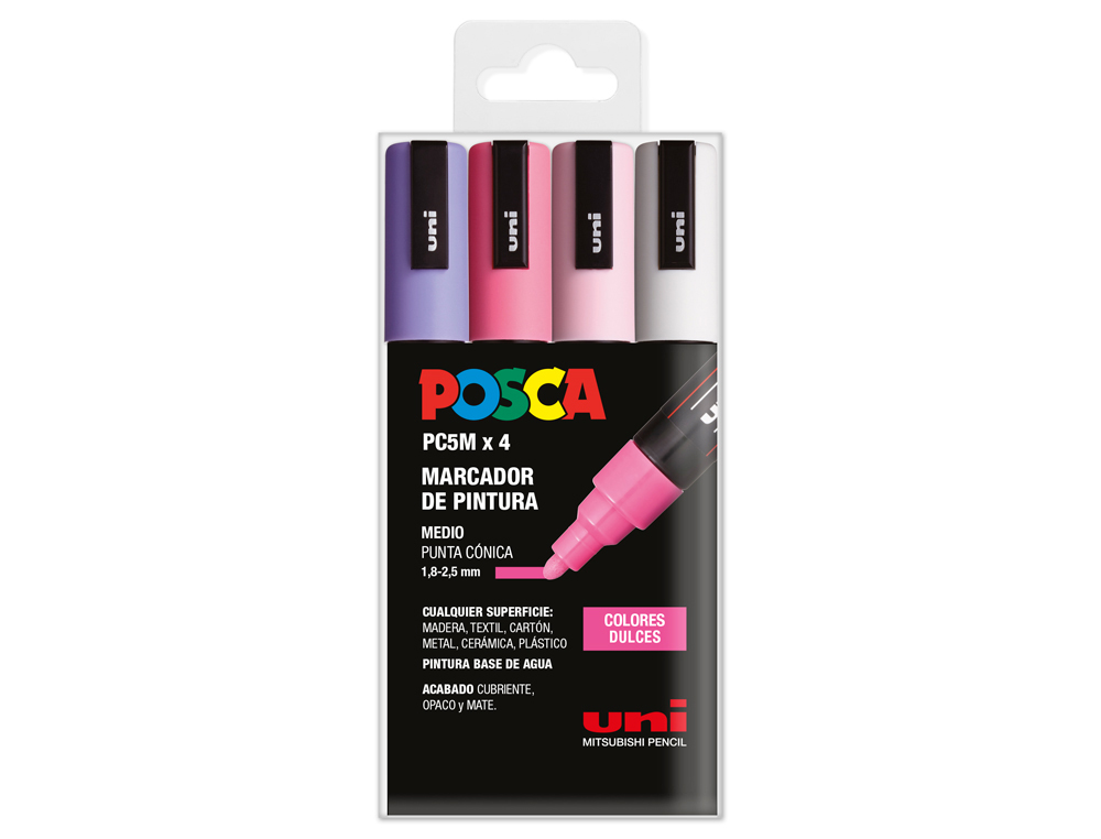 ROTULADOR UNI POSCA PC-5M/4C ESTUCHE DE 4 UNIDADES COLORES DULCES SURTIDOS