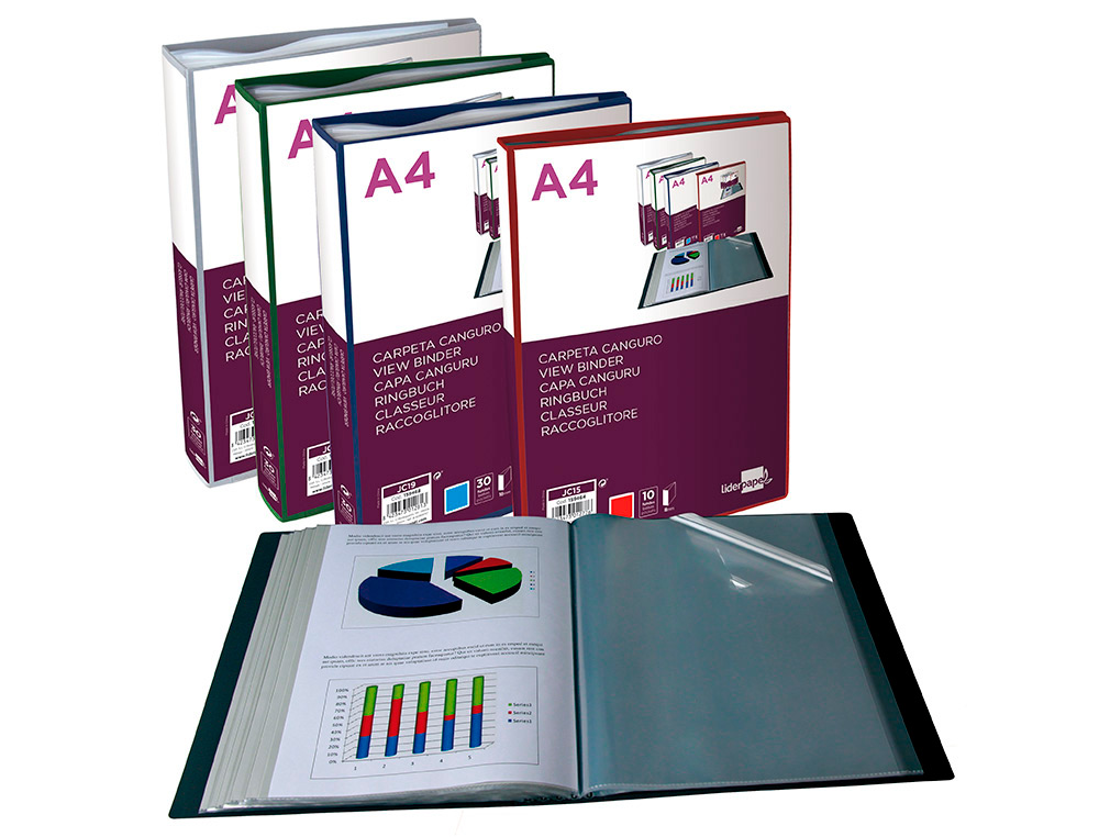 CARPETA LIDERPAPEL 80 FUNDAS CANGURO PP DIN A4 VERDE TRANSLUCIDO PORTADA Y LOMO PERSONALIZABLE