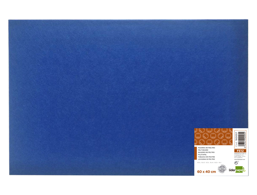 TABLERO DE ANUNCIOS LIDERPAPEL FIELTRO COLOR AZUL 40X60 CM