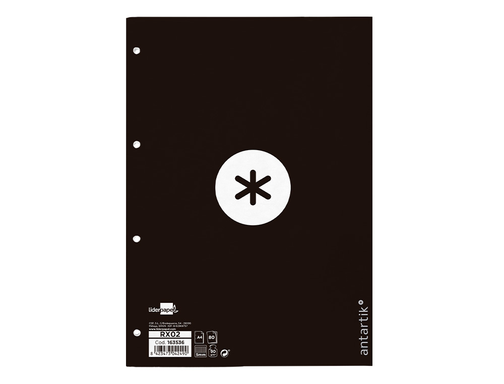 RECAMBIO A4 ANTARTIK 80 HOJAS 90G/M2 CUADRO 5 MM 4 TALADROS 1 BANDA MARCO COLOR NEGRO