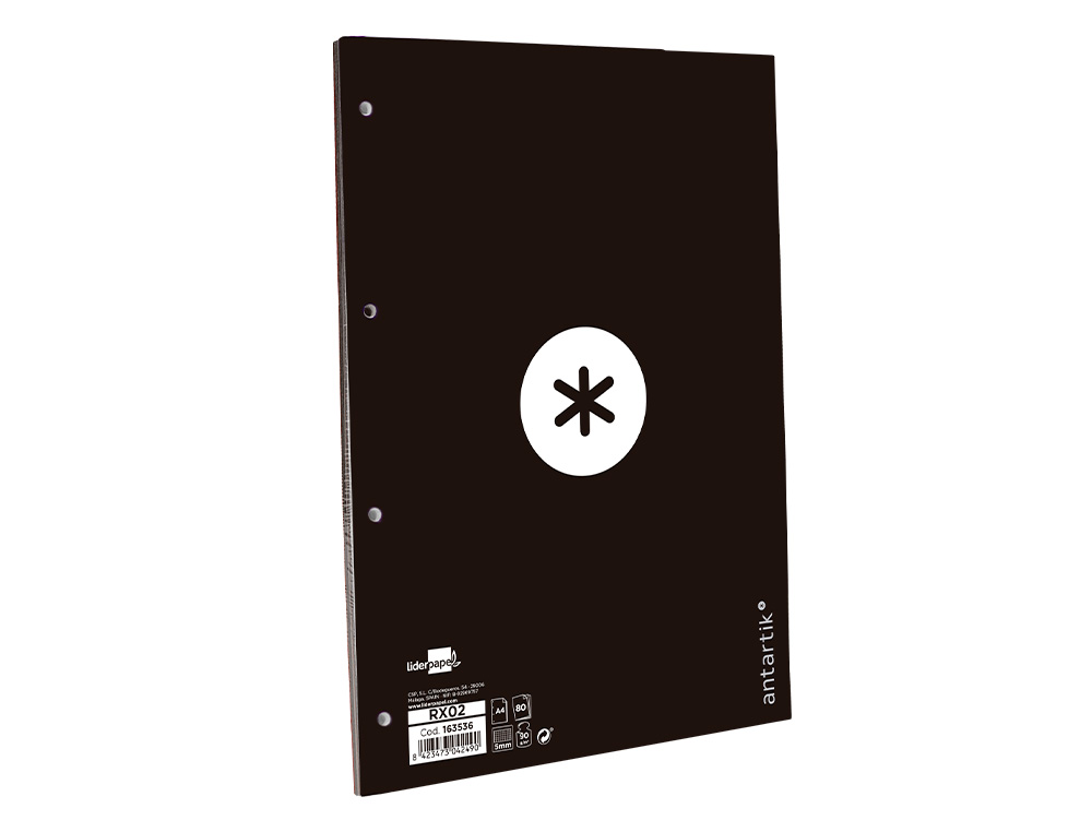 RECAMBIO A4 ANTARTIK 80 HOJAS 90G/M2 CUADRO 5 MM 4 TALADROS 1 BANDA MARCO COLOR NEGRO
