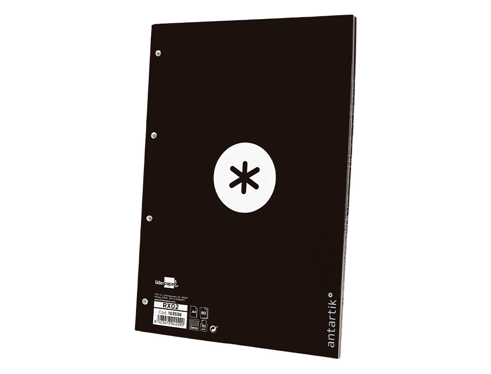 RECAMBIO A4 ANTARTIK 80 HOJAS 90G/M2 CUADRO 5 MM 4 TALADROS 1 BANDA MARCO COLOR NEGRO