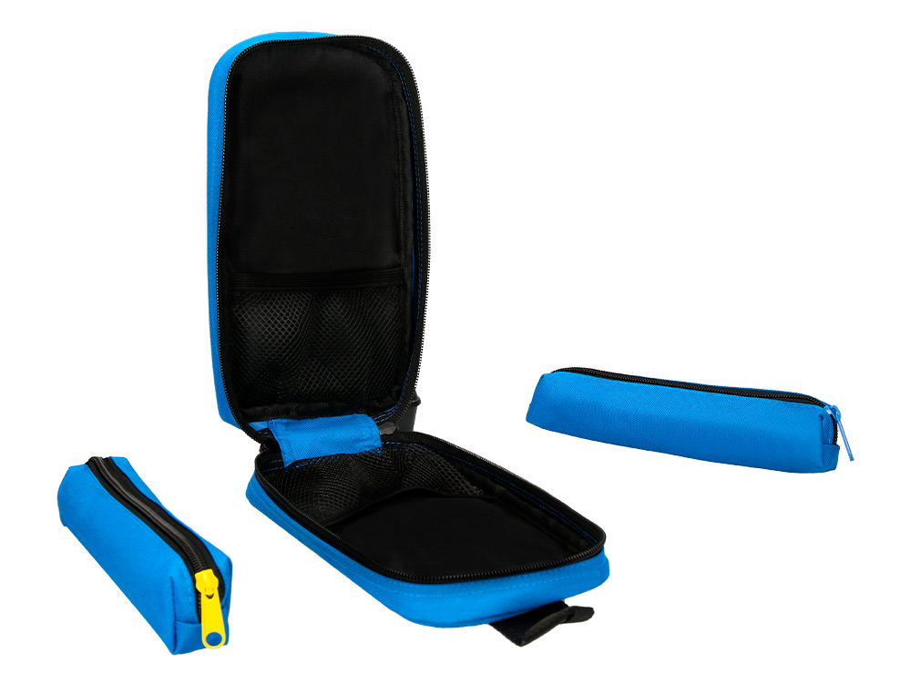 ESTUCHE PORTATODO ANTARTIK FORMA DE MOCHILA CON BOLSILLO Y 4 DEPARTAMENTOS COLOR AZUL 230X50X120 MM
