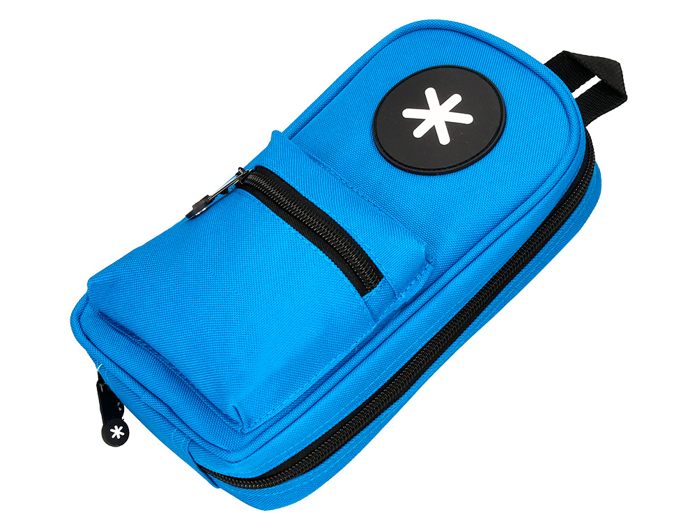 ESTUCHE PORTATODO ANTARTIK FORMA DE MOCHILA CON BOLSILLO Y 4 DEPARTAMENTOS COLOR AZUL 230X50X120 MM