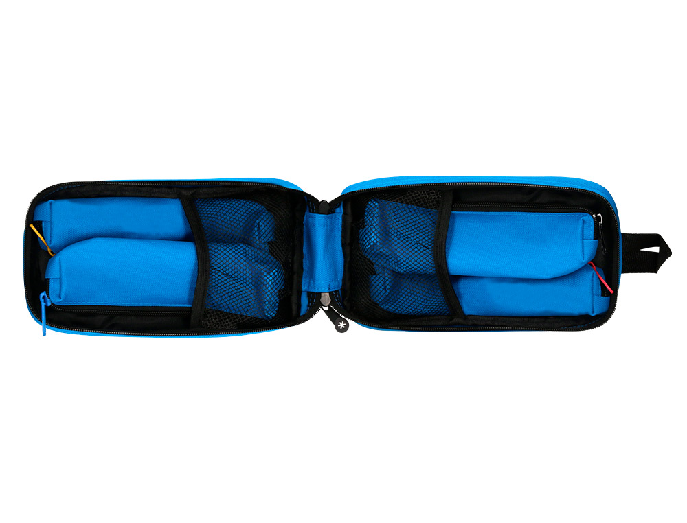 ESTUCHE PORTATODO ANTARTIK FORMA DE MOCHILA CON BOLSILLO Y 4 DEPARTAMENTOS COLOR AZUL 230X50X120 MM