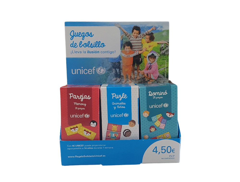 JUEGO EDUCATIVO DE BOLSILLO UNICEF EXPOSITOR DE 12 UNIDADES SURTIDAS
