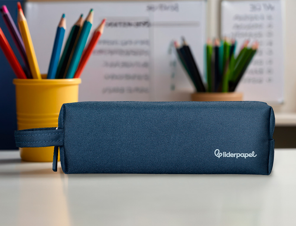 ESTUCHE PORTATODO LIDERPAPEL CLASSIC RECTANGULAR CON ASA 210X70MM AZUL MARINO