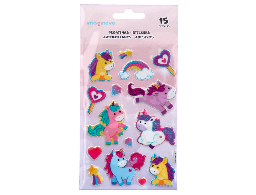 PEGATINAS IMAGINOVO UNICORNIOS MAGIC DREAMS CON BRILLO 190X105 MM EN BLISTER