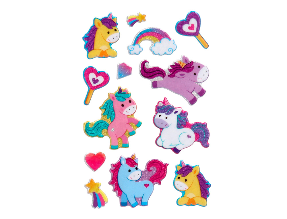 PEGATINAS IMAGINOVO UNICORNIOS MAGIC DREAMS CON BRILLO 190X105 MM EN BLISTER
