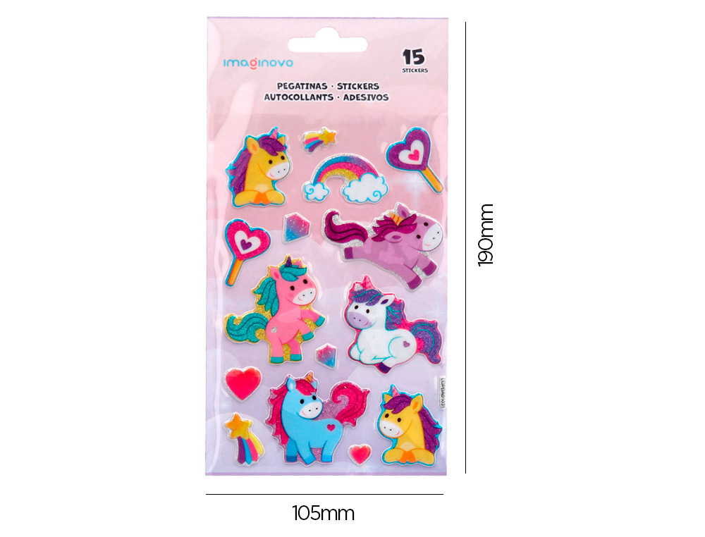 PEGATINAS IMAGINOVO UNICORNIOS MAGIC DREAMS CON BRILLO 190X105 MM EN BLISTER