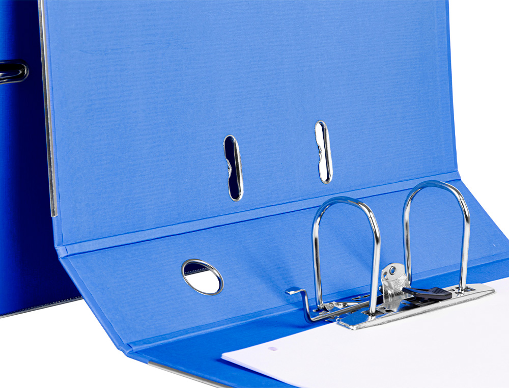 ARCHIVADOR DE PALANCA LIDERPAPEL FOLIO DOCUMENTA FORRADO PVC CON RADO LOMO 75MM AZUL COMPRESOR METALICO