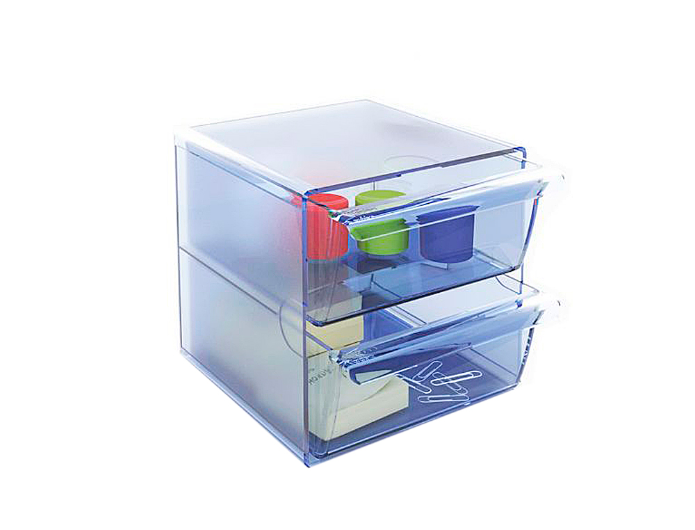 ARCHICUBO ARCHIVO 2000 2 CAJONES ORGANIZADOR MODULAR PLASTICO AZUL TRANSPARENTE 190X150X150 MM