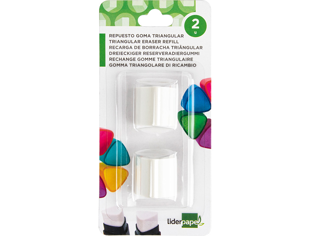 REPUESTO GOMA LIDERPAPEL TRIANGULAR CON SACAPUNTAS BLISTER DE 2 UNIDADES