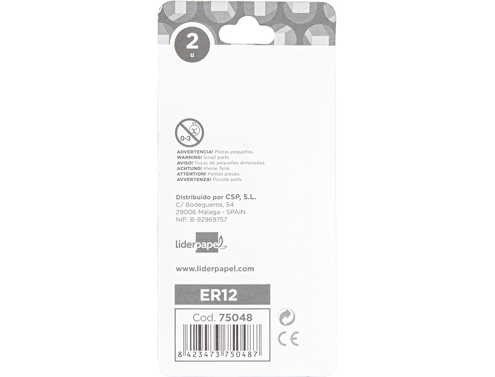 REPUESTO GOMA LIDERPAPEL TRIANGULAR CON SACAPUNTAS BLISTER DE 2 UNIDADES