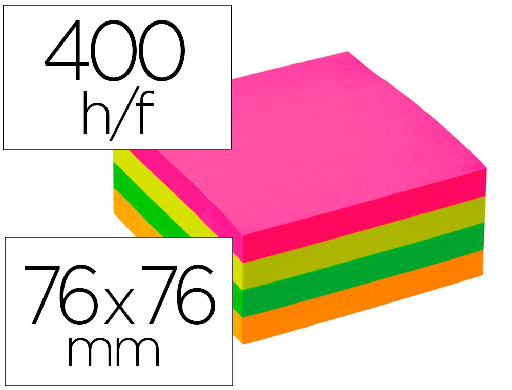 BLOC DE NOTAS ADHESIVAS QUITA Y PON Q-CONNECT 76X76 MM FSC FLUORESCENTE CON 400 HOJAS