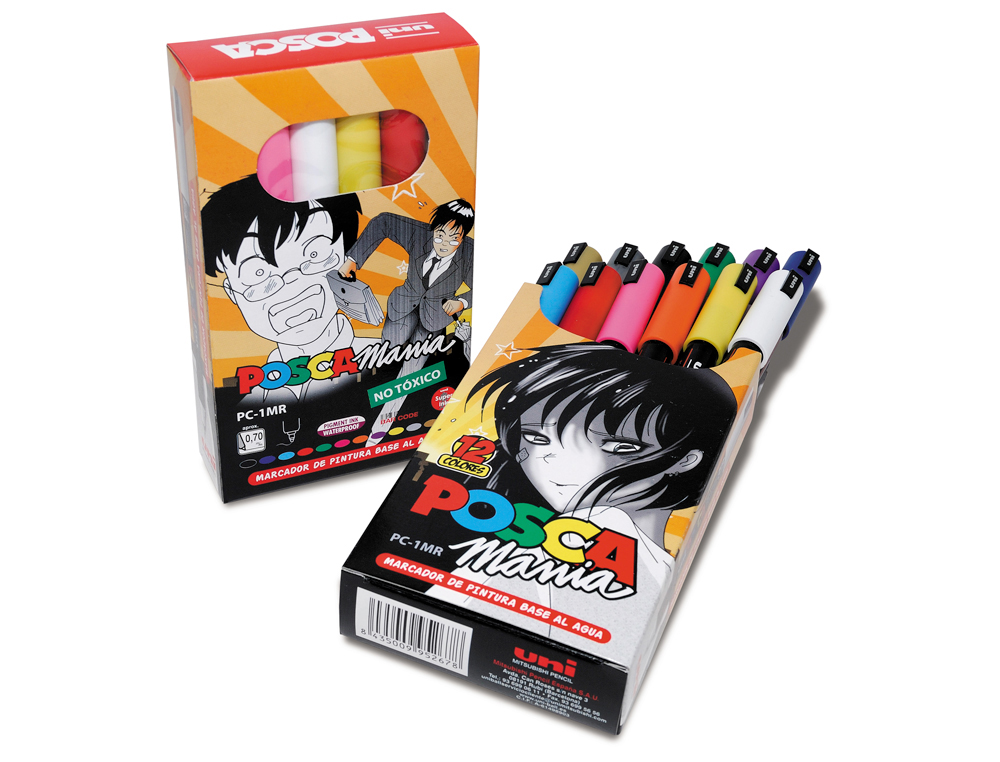 ROTULADOR UNI POSCA MANIA PC-1MR MARCADOR DE PINTURA PUNTA EXTRAFINA 0,7MM CAJA DE 12 UNIDADES COLORES SURTIDOS