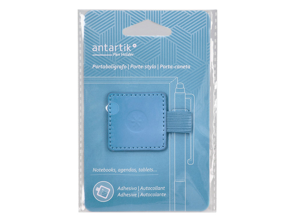PORTABOLIGRAFO AUTOADHESIVO ANTARTIK PARA CUADERNO NOTE CON ELASTICO HASTA 15 MM GROSOR 80 MM AZUL CLARO 40X40