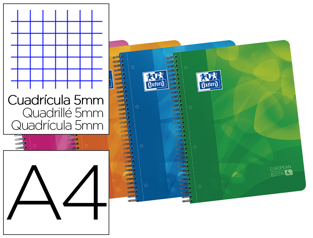 BLOC ESPIRAL OXFORD TAPA PLASTICO OPTIK PAPER MICROPERFDIN A4 120 H 50% HOJAS GRATIS CUADROS 5 MM CON 3 SEPARADORES
