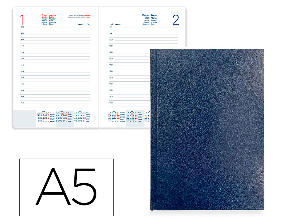 AGENDA ENCUADERNADA LIDERPAPEL CORFU 150X210 MM 2026 DIA PAGINA AZUL PAPEL 60 GR