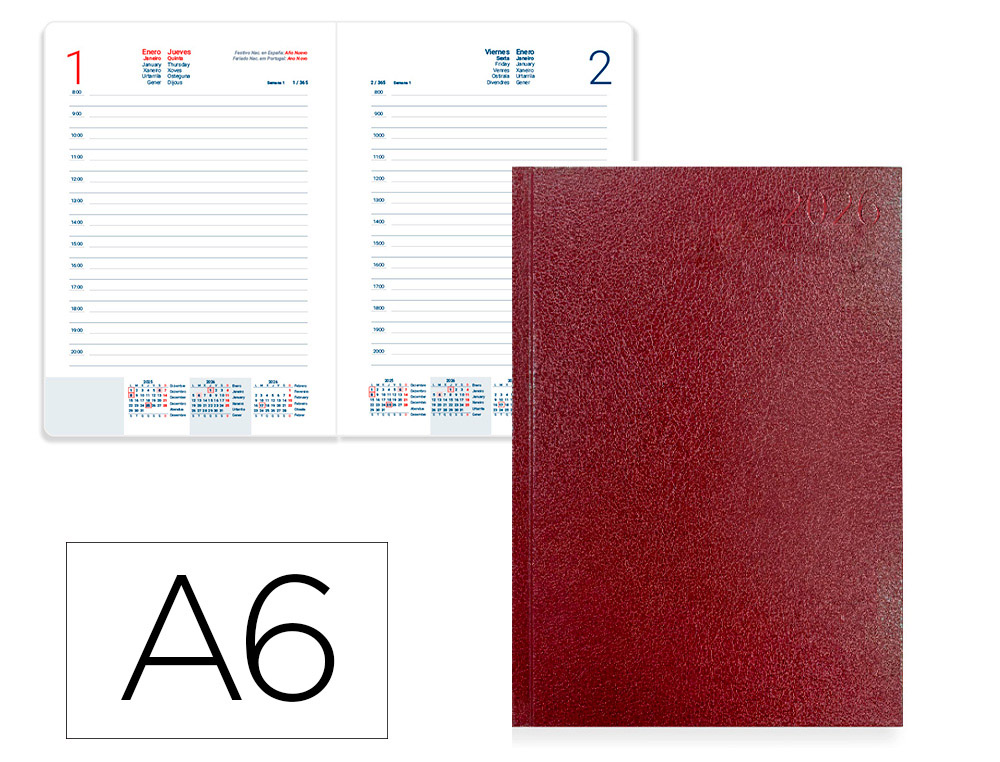 AGENDA ENCUADERNADA LIDERPAPEL CORFU A6 2026 DIA PAGINA ROJO PAPEL 60 GR