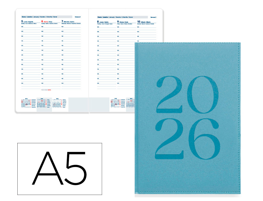 AGENDA ENCUADERNADA LIDERPAPEL CRETA 150X210 MM 2026 SEMANA VISTA LIGHT AZUL PAPEL 70 GR