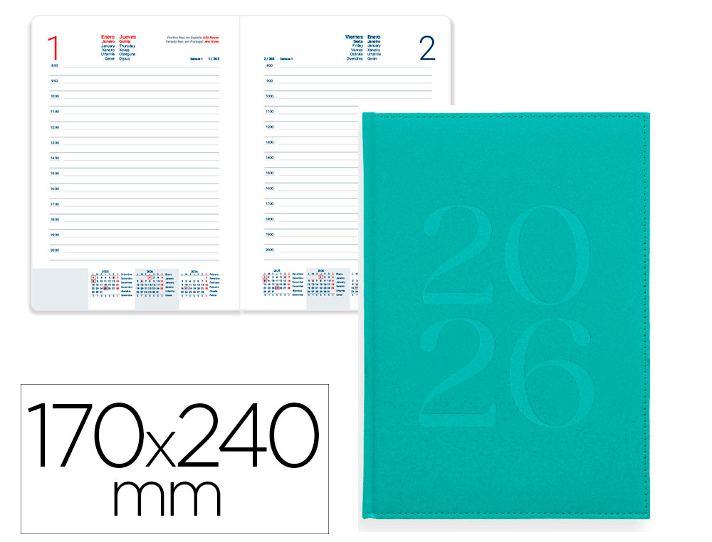 AGENDA ENCUADERNADA LIDERPAPEL CRETA 170X240 MM 2026 DIA PAGINA VERDE PAPEL 70 GR